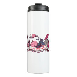 Happy Halloween Banner with Castle, Pumpkin, Black Thermosbeker