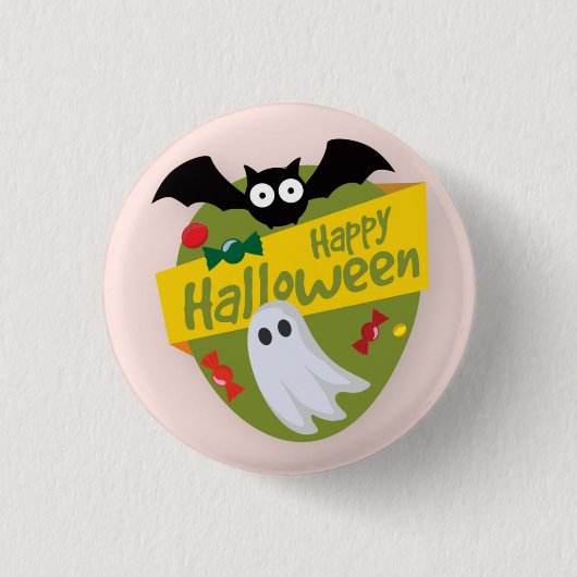 Happy Halloween Bat en Ghost | PIN-Button Ronde Button 3,2 Cm (Voorkant)