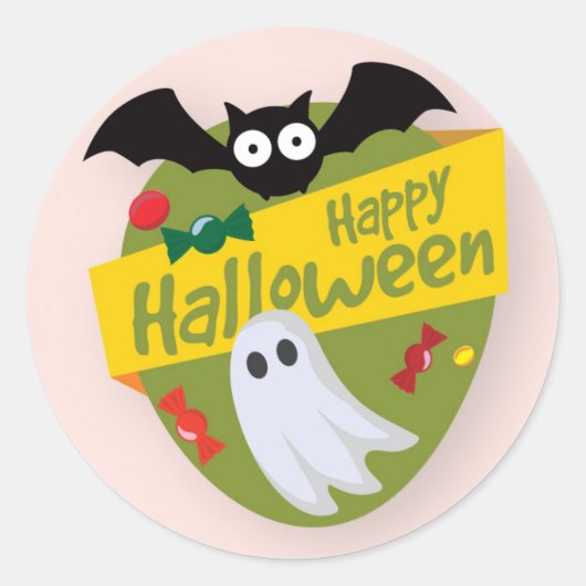 Happy Halloween Bat en Ghost | Sticker-afdichting Ronde Sticker (Voorkant)