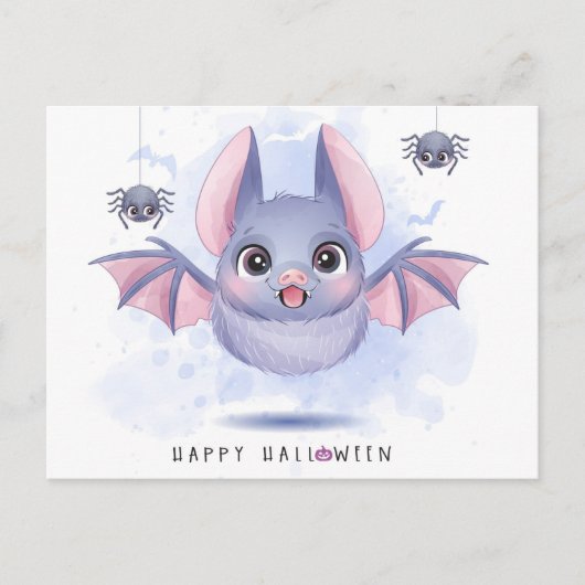 Happy Halloween Bat en Spiders Briefkaart (Voorkant)