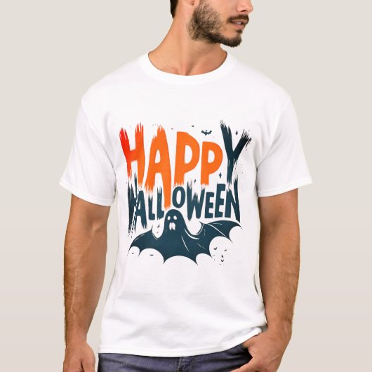 Happy Halloween Bat Ghost Graphic Scary Spooky T-shirt (Voorkant)