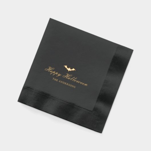 Happy Halloween Bat Kalligrafie Zwart Goud Folie Servetten (Links)