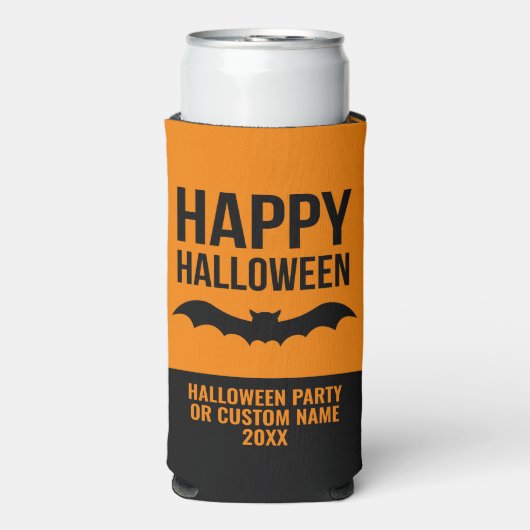 Happy Halloween Bat met partijnaam - zwart sinaasa Seltzer Blikjeskoeler (Seltzer Voorkant)
