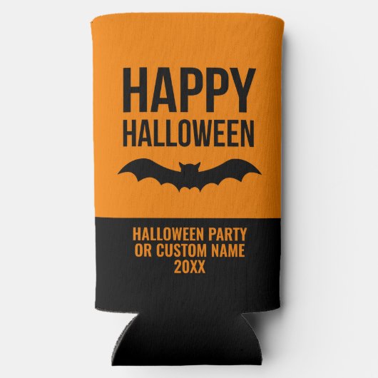 Happy Halloween Bat met partijnaam - zwart sinaasa Seltzer Blikjeskoeler (Achterkant)