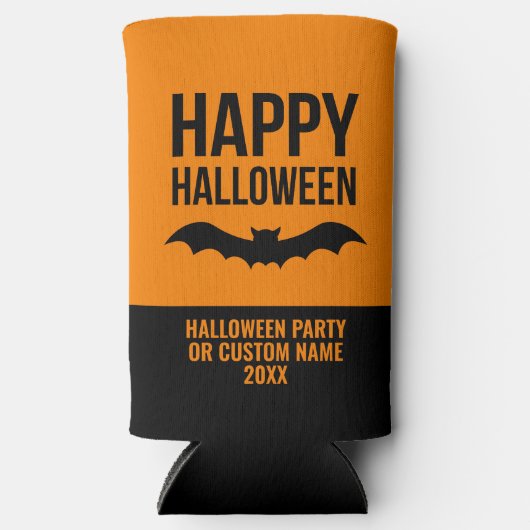 Happy Halloween Bat met partijnaam - zwart sinaasa Seltzer Blikjeskoeler (Voorkant)