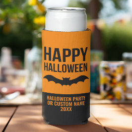 Happy Halloween Bat met partijnaam - zwart sinaasa Seltzer Blikjeskoeler