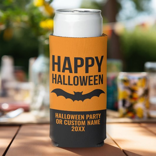 Happy Halloween Bat met partijnaam - zwart sinaasa Seltzer Blikjeskoeler