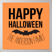 Happy Halloween Bat met zwarte naam Poster (Voorkant)