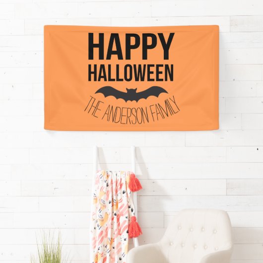 Happy Halloween Bat met zwarte naam Spandoek (Insitu)