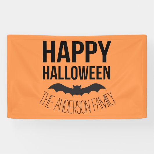 Happy Halloween Bat met zwarte naam Spandoek (Horizontaal)