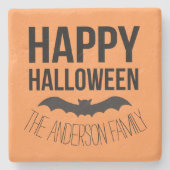 Happy Halloween Bat met zwarte naam Stenen Onderzetter (Voorkant)