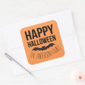 Happy Halloween Bat met zwarte naam Vierkante Sticker (Envelop)