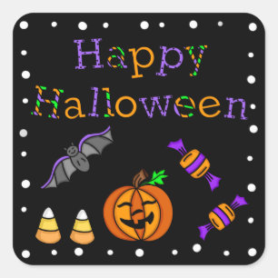 Happy Halloween Bat Pumpkin Candy Corn Vierkante Sticker