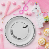 Happy Halloween Bat Silhouette Black/White Papieren Bordje (Feest)