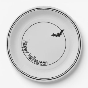 Happy Halloween Bat Silhouette Black/White Papieren Bordje