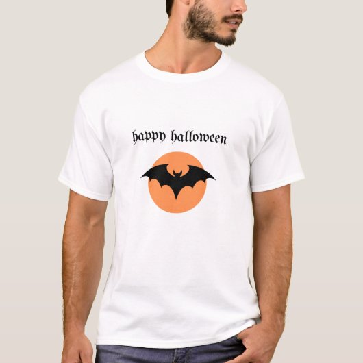 Happy Halloween – Bat Silhouette with Orange Moon T-shirt (Voorkant)