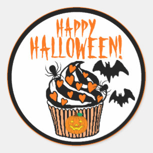 Happy Halloween Bats Cupcake Ronde Sticker
