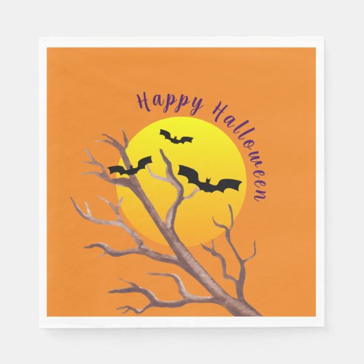 Happy Halloween Bats en het moonpapier Napkins Servet (Voorkant)