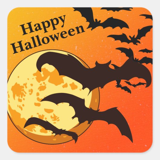 Happy Halloween Bats Full Moon Vierkante Sticker (Voorkant)