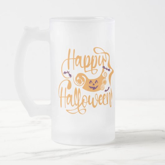 Happy Halloween bats jack o lantern Matglas Bierpul (Links)