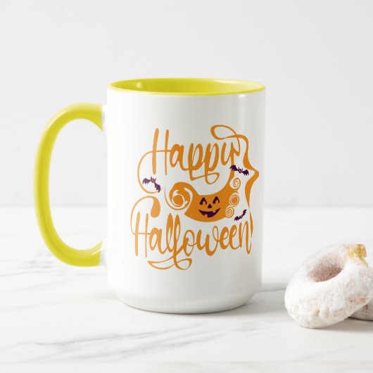 Happy Halloween bats jack o lantern Mok (Met donut)
