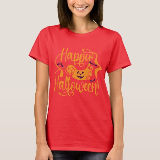 Happy Halloween bats jack o lantern T-Shirt (Voorkant)