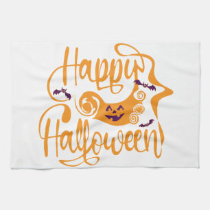 Happy Halloween bats jack o lantern Theedoek