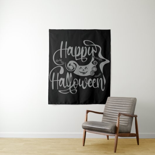 Happy Halloween bats jack o lantern Wandkleed (In situ)
