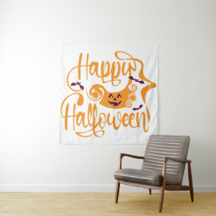 Happy Halloween bats jack o lantern Wandkleed