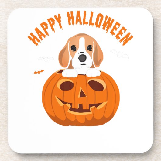 Happy Halloween Beagle Dog Pumpkin Costumes Thanks Bier Onderzetter (Voorkant)