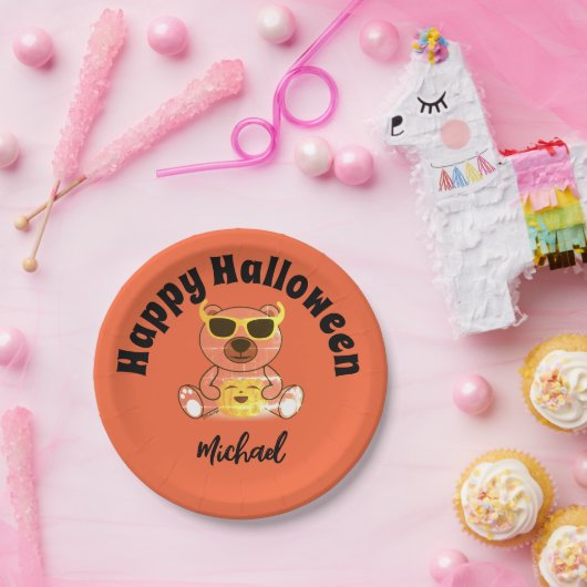 Happy Halloween beer pompoen Aangepaste naam Papieren Bordje (Feest)