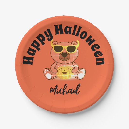 Happy Halloween beer pompoen Aangepaste naam Papieren Bordje (Voorkant)