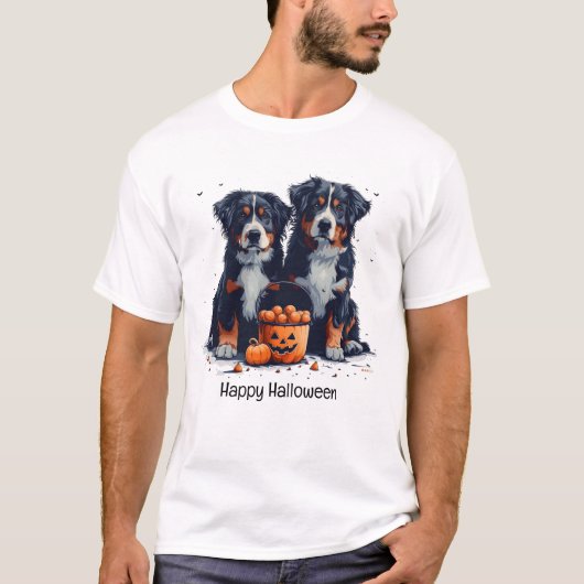 Happy Halloween Berner Mountain Dogs Pumpkin T-shirt (Voorkant)
