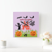 Happy Halloween Betekenis Boom Bark, Vleermuizen Vierkante Klok (Huis)