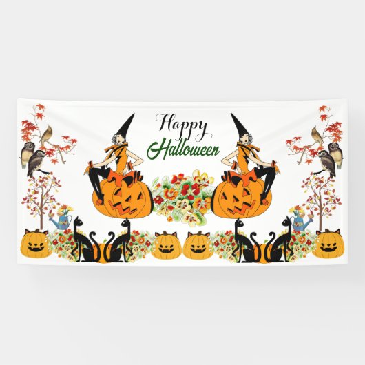Happy Halloween Bewitching Herfst Pumpkin Black Ca Spandoek (Horizontaal)