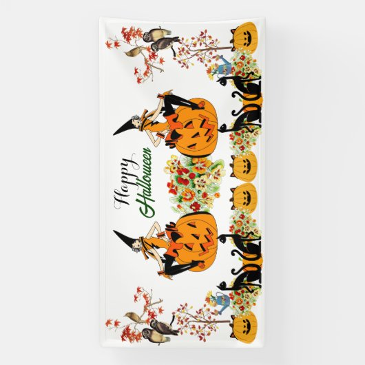 Happy Halloween Bewitching Herfst Pumpkin Black Ca Spandoek (Verticaal)