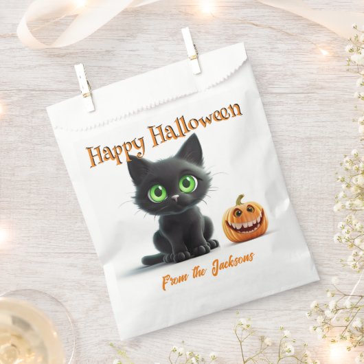 Happy Halloween BIG GREEN EYED BLACK CAT Bedankzakje (Geknipt)