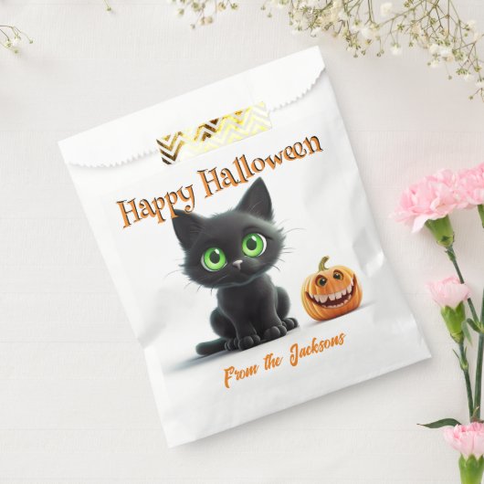 Happy Halloween BIG GREEN EYED BLACK CAT Bedankzakje (Gezegeld)