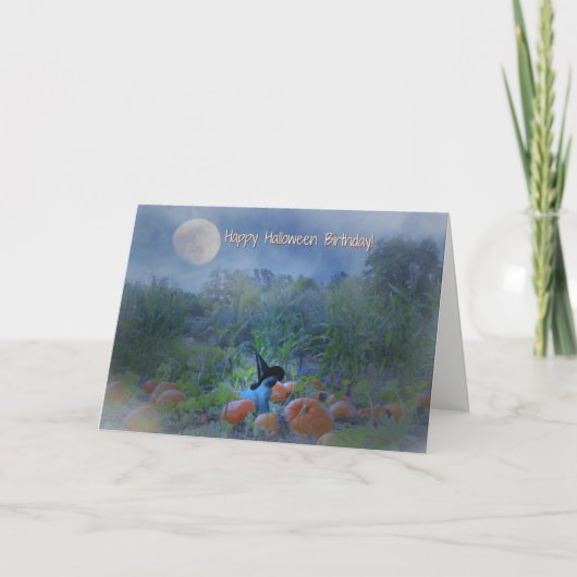 Happy Halloween Birthday Cute Cat Kaart (Voorkant)