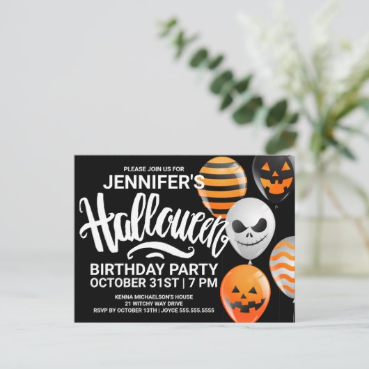 Happy Halloween Birthday | partijuitnodiging Briefkaart (Staand voorkant)