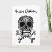 Happy Halloween Birthday Skull en Crossbones Kaart (Voorkant)
