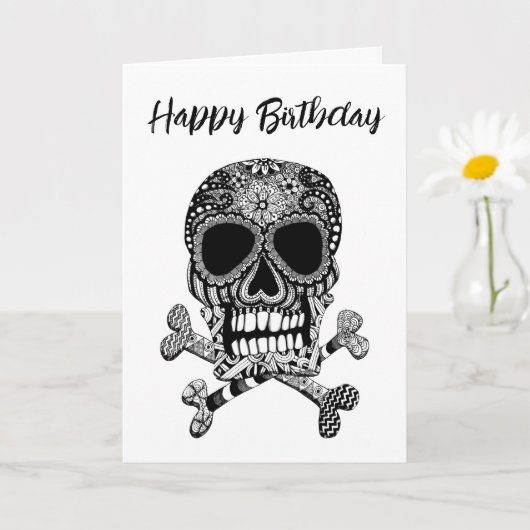 Happy Halloween Birthday Skull en Crossbones Kaart (Kleine Plant)
