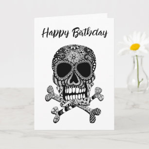 Happy Halloween Birthday Skull en Crossbones Kaart