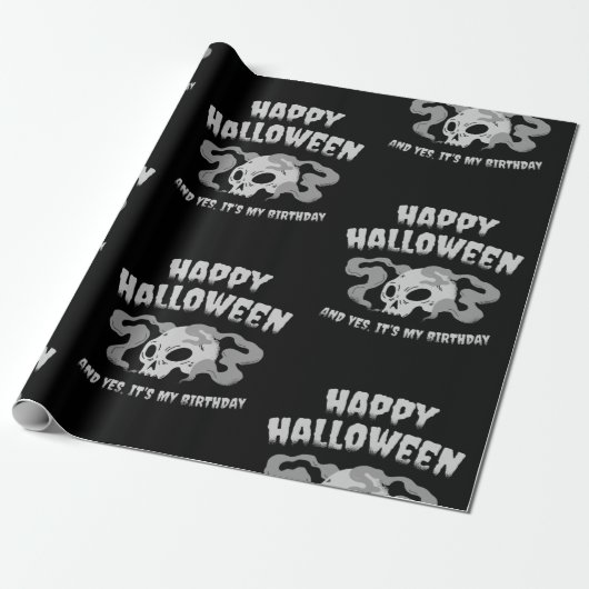 happy halloween birthday skull goth cadeaupapier (Uitgerold)