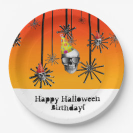 Happy Halloween Birthday skulls in party petten Papieren Bordje