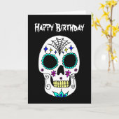 Happy Halloween Birthday Sugar Skull Kaart (Gele Bloem)