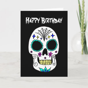 Happy Halloween Birthday Sugar Skull Kaart