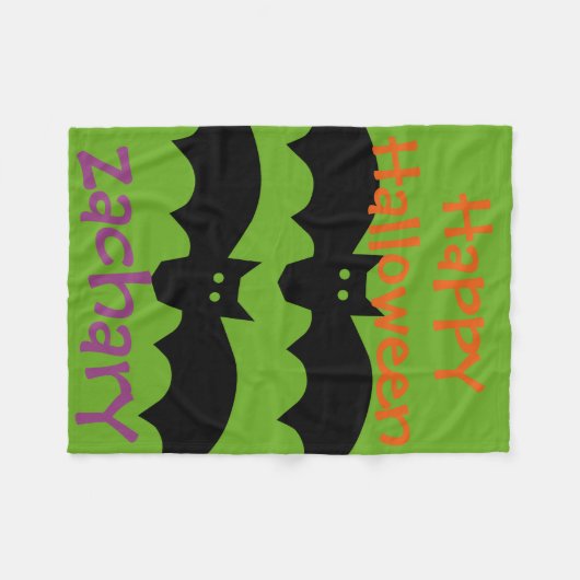 Happy Halloween Black Bats op Green Personalized Fleece Deken (Voorkant (Horizontaal))