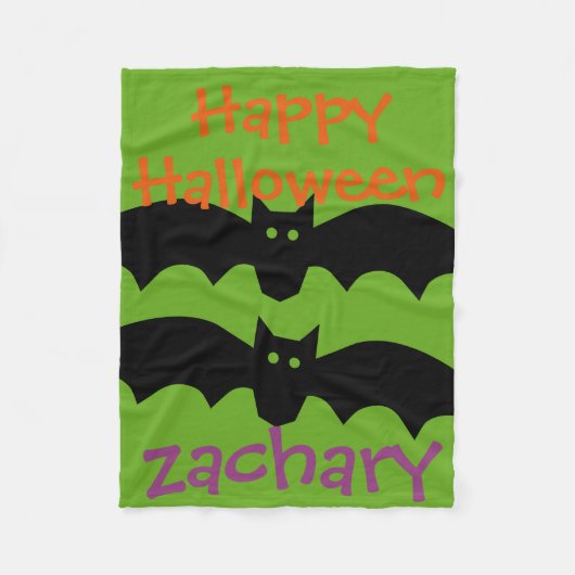 Happy Halloween Black Bats op Green Personalized Fleece Deken (Voorkant)
