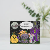 Happy Halloween Black Cat and Mouse Schattige Briefkaart (Staand voorkant)